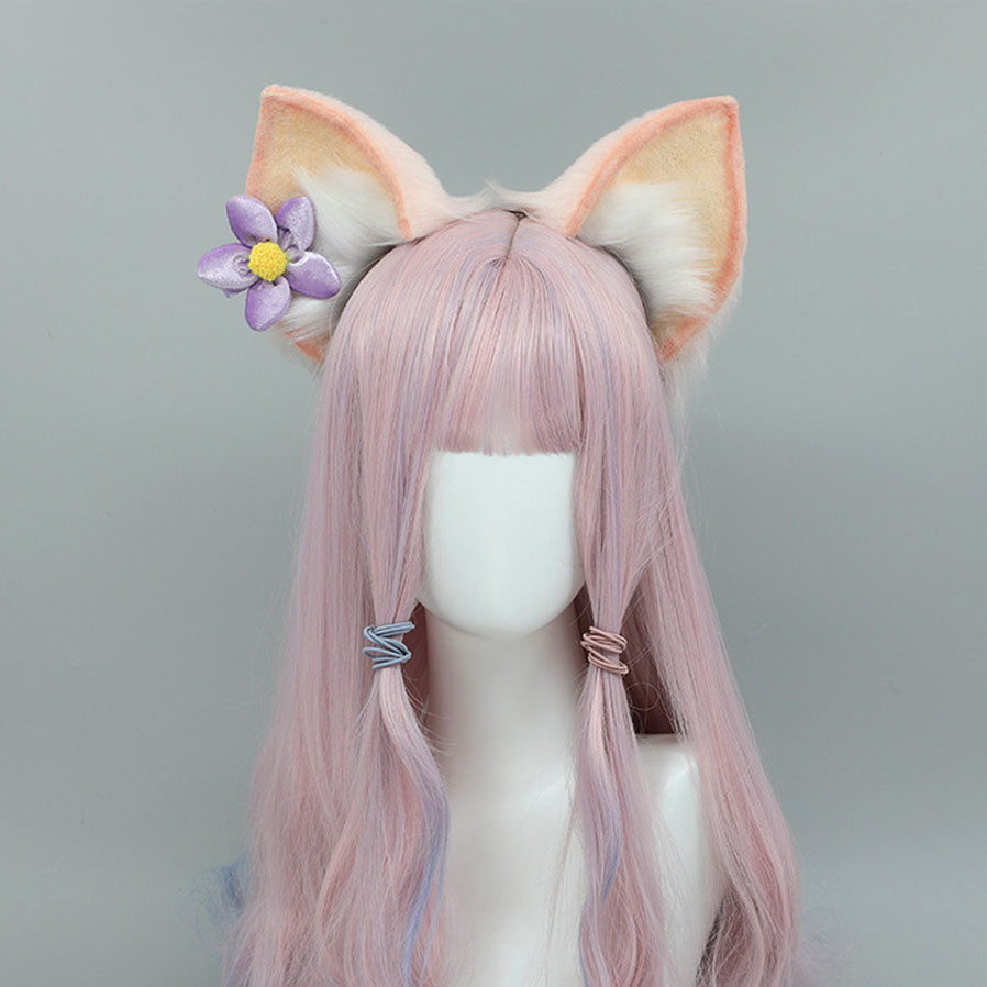Adjustable Pink Fox Headwear With Flowers